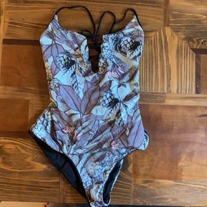 Maaji reversible swim suit tropical floral and leaves print mint green purple